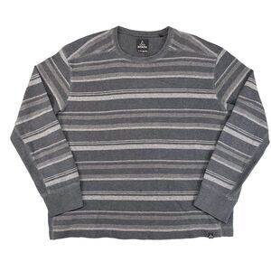 prAna Driftwood Crew Sweater Mens 2XL Gray‎ Striped Organic Cotton Gorpcore
